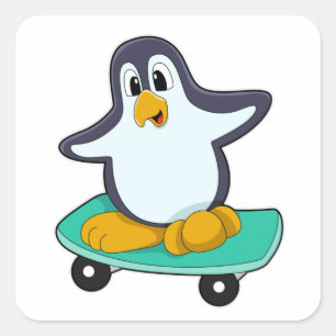 Pinguïn als Skater op skateboard Vierkante Sticker
