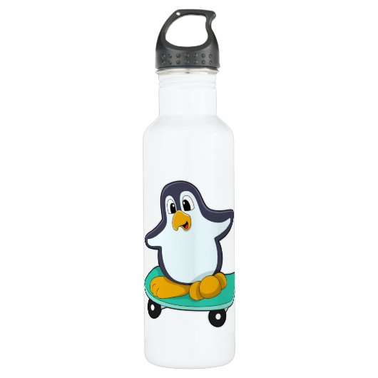 Pinguïn als Skater op skateboard Waterfles (Voorkant)