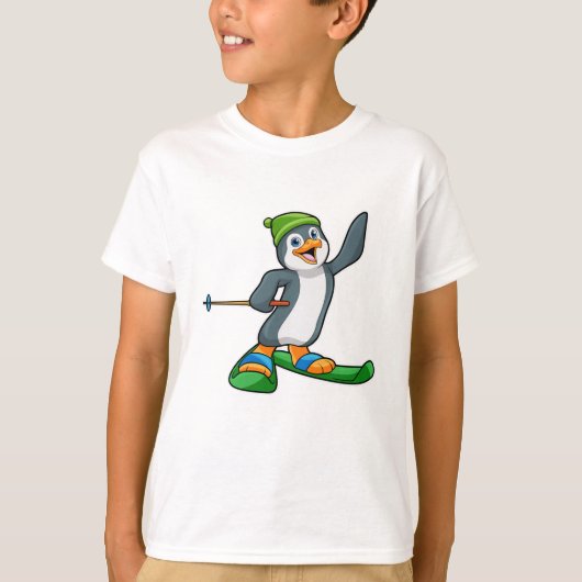 Pinguïn als skiër en Pet T-shirt (Voorkant)