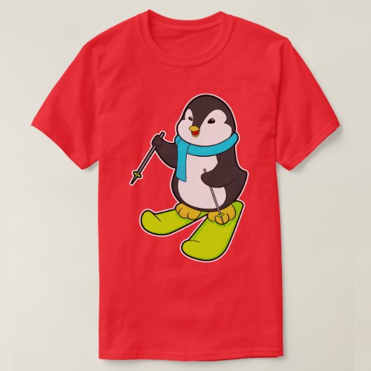 Pinguïn als skiër met ski 2 t-shirt (Design voorkant)