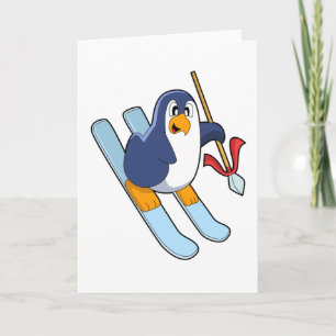 Pinguïn als skiër met ski kaart