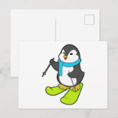 Pinguïn als skiër met skis briefkaart (Voorkant / Achterkant)