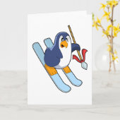 Pinguïn als skiër met ski's kaart (Gele Bloem)