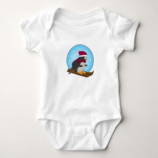 Pinguïn als Skier met Skis Romper (Voorkant)