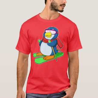 Pinguïn als skiër met skisjaal zonnebril t-shirt