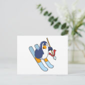 Pinguïn als Skiloper met Ski Briefkaart (Staand voorkant)