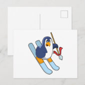 Pinguïn als Skiloper met Ski Briefkaart (Voorkant / Achterkant)
