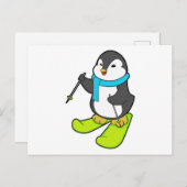 Pinguïn als Skiloper met Ski Briefkaart (Voorkant / Achterkant)