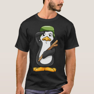 Pinguïn als soldaat met helm en militaire groet t-shirt