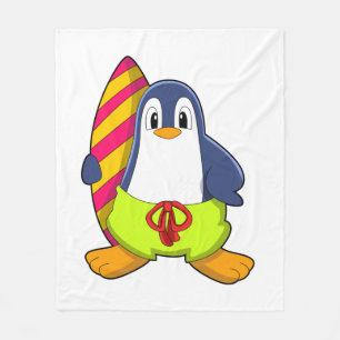 Pinguïn als Surfer met surfboard Fleece Deken
