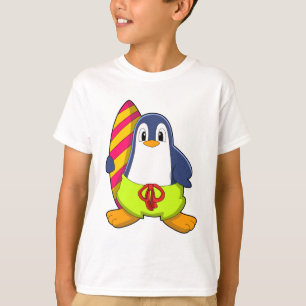 Pinguïn als Surfer met surfboard T-shirt