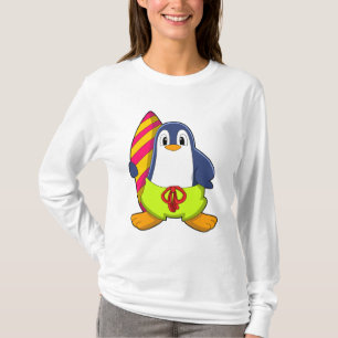 Pinguïn als Surfer met surfboard T-shirt