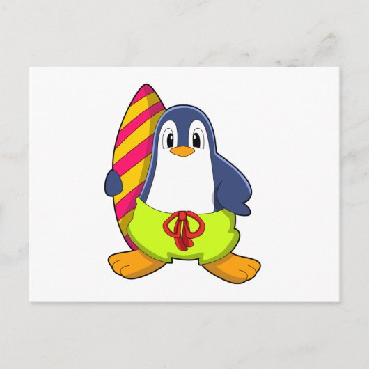 Pinguïn als surfer met surfplank briefkaart (Voorkant)