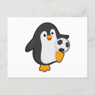 Pinguïn als voetballer met voetbal briefkaart
