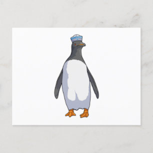 Pinguïn als zeiler met hoed briefkaart