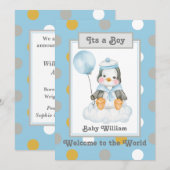 Pinguïn Baby Boy Geboorte Aankondiging (Voorkant / Achterkant)