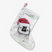 Pinguïn Baby Monogram naam Script Kleine Kerstsok (Voorkant (Hangend))