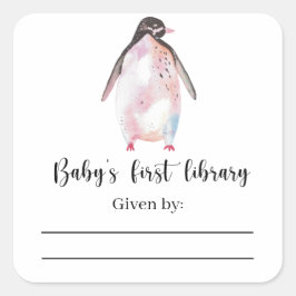 Pinguïn - Baby Shower-boekplaat, boeken voor baby Vierkante Sticker