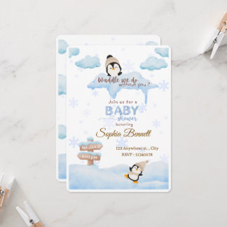 Pinguïn baby shower uitnodiging