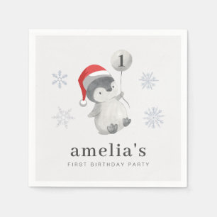 Pinguïn Ballon 1e Verjaardag Servet