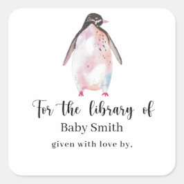 Pinguïn - Bibliotheek voor Babyfeestje Vierkante Sticker