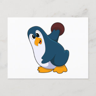 Pinguïn bij bowlen met bowlingbal briefkaart
