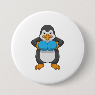 Pinguïn bij Boxing met boxinghandschoenen Ronde Button 7,6 Cm
