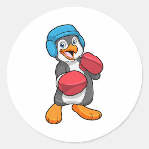 Pinguïn bij Boxing met gebarsten handschoenen en h Ronde Sticker