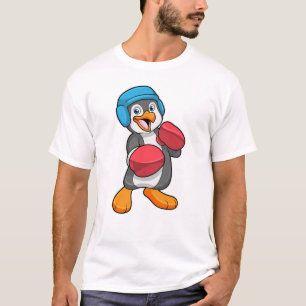 Pinguïn bij Boxing met gebarsten handschoenen en h T-shirt