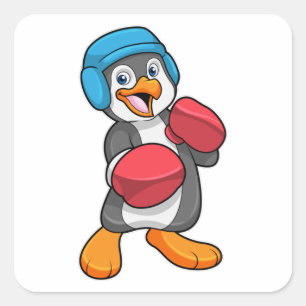 Pinguïn bij Boxing met gebarsten handschoenen en h Vierkante Sticker