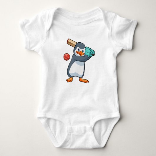 Pinguïn bij Cricket met cricket bat Romper (Voorkant)