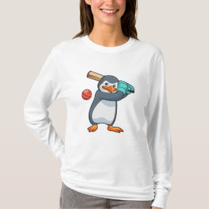 Pinguïn bij Cricket met cricket bat T-shirt