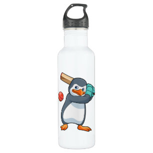 Pinguïn bij Cricket met cricket bat Waterfles
