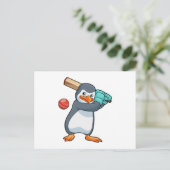 Pinguïn bij Cricket met cricketbat Briefkaart (Staand voorkant)