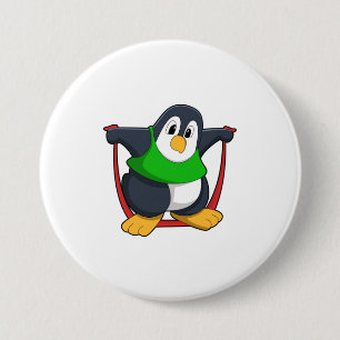 Pinguïn bij fitness met afneemtouw.PNG Ronde Button 7,6 Cm