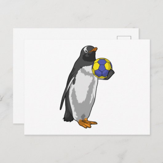 Pinguïn bij handbalsporten briefkaart (Voorkant / Achterkant)