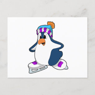 Pinguïn bij het schaatsen met schaatsen briefkaart