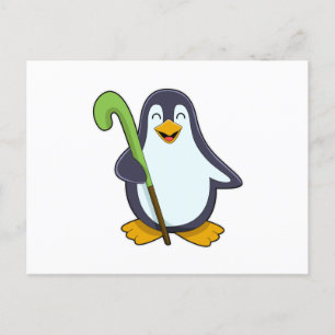 Pinguïn bij hockey met hockeystok briefkaart