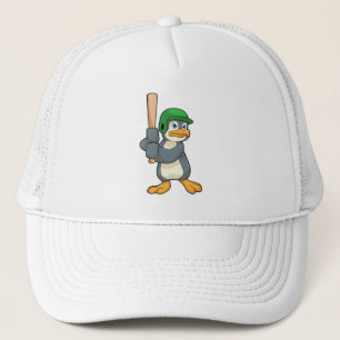 Pinguïn bij honkbal met honkbalknuppel en helm trucker pet