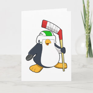 Pinguïn bij ijshockey met ijshockeystick kaart