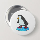 Pinguïn bij ijsschaatsen met ijsschaatsen ronde button 7,6 cm (Voorkant /achterkant)