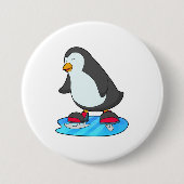 Pinguïn bij ijsschaatsen met ijsschaatsen ronde button 7,6 cm (Voorkant)