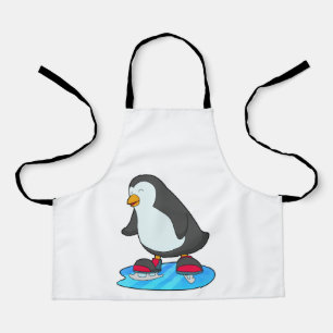 Pinguïn bij ijsschaatsen met ijsschaatsen schort
