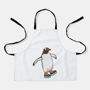 Pinguïn bij ijsschaatsen met ijsschaatsen schort