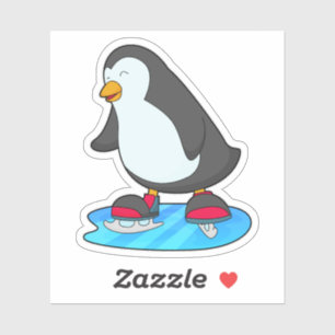 Pinguïn bij ijsschaatsen met ijsschaatsen sticker