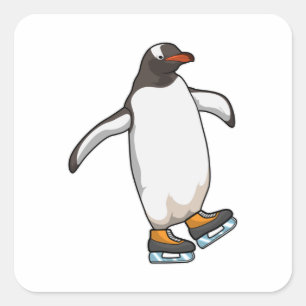 Pinguïn bij ijsschaatsen met ijsschaatsen vierkante sticker