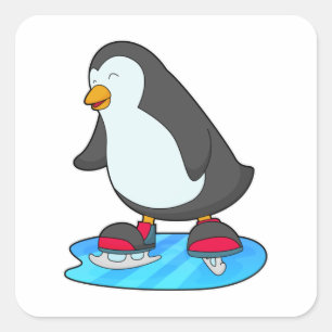 Pinguïn bij ijsschaatsen met ijsschaatsen vierkante sticker