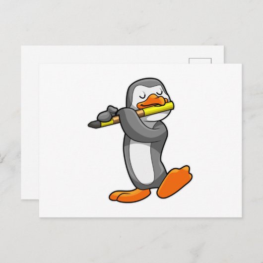 Pinguïn bij muziek met fluit briefkaart (Voorkant / Achterkant)
