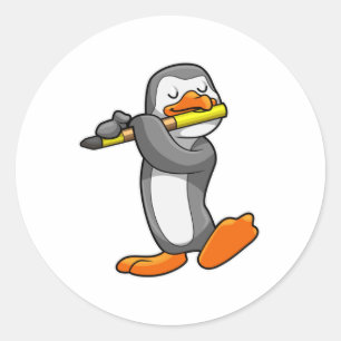 Pinguïn bij Muziek met Flute Ronde Sticker