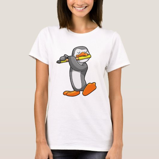 Pinguïn bij Muziek met Flute T-shirt (Voorkant)